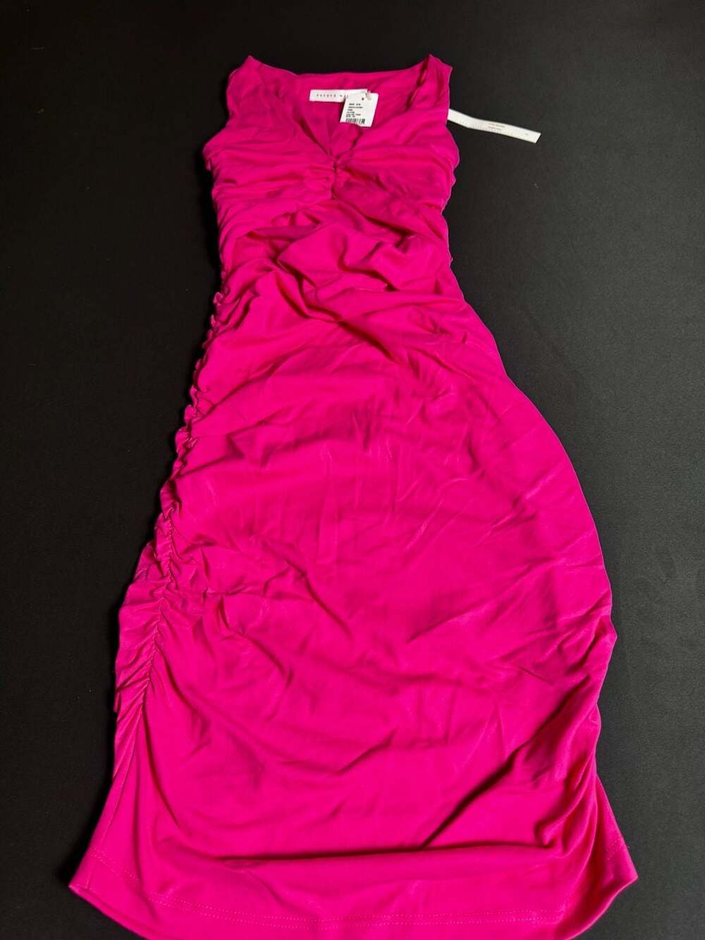 Susana Monaco Ruched V-Neck Punch Pink Sleeveless Midi Dress